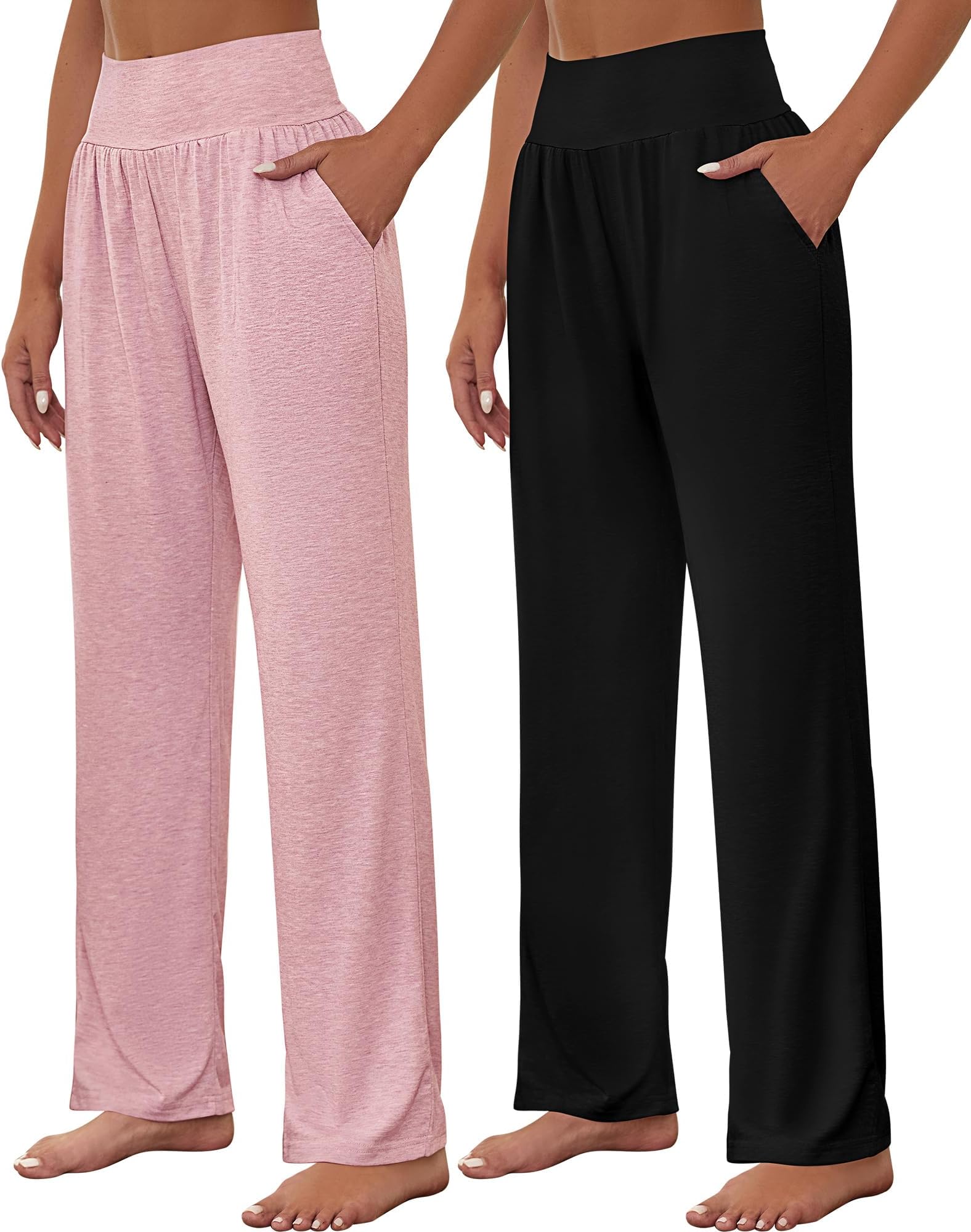Neer2 Pcs Women's Wide Leg Yoga Sweatpants High Waist Lounge Pants Loose Workout Pant Casual Athletic Pant with Pockets