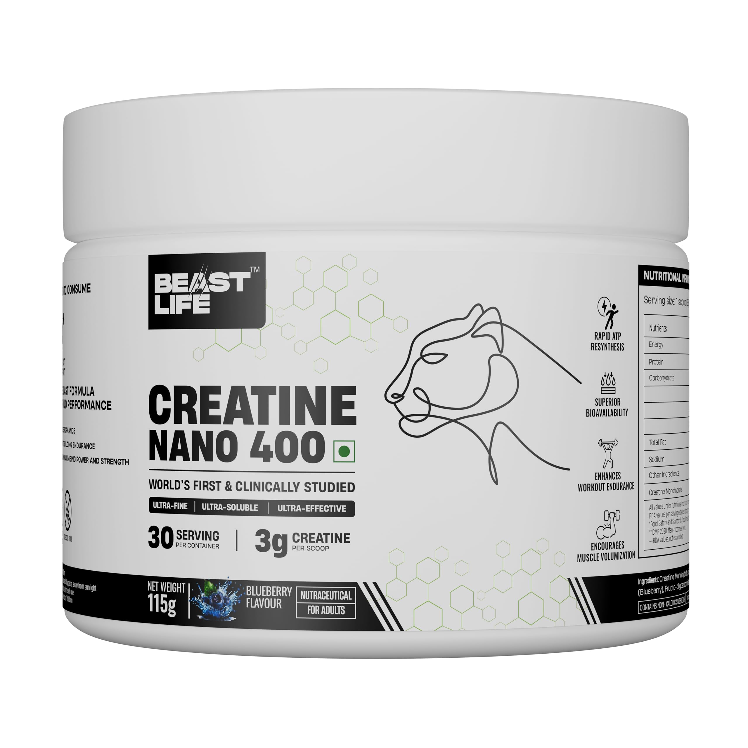 BeastLife Creatine Nano 400 | Tropical Tango| 115 Gm | 30 Serving | World’s First Finest & Clinically Studied Creatine | Ultra Fine, Ultra Soluble, Ultra Effective | Zero Sugar | NABL Lab Tested | Premium Sports Nutrition for Strength & Performance — Amazon image 5