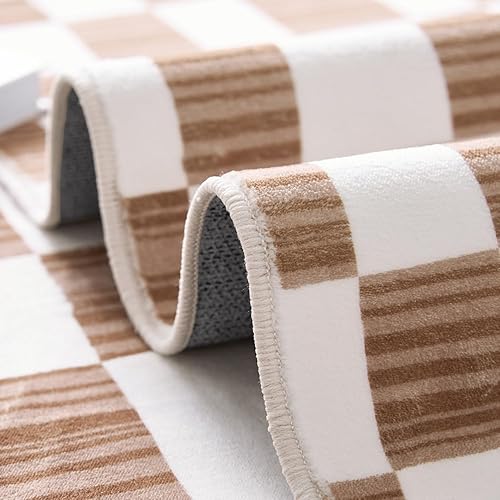 Miniatura 9 de Jinchan 2x3 Alfombra para niños lavable para interiores, tapete antideslizante para entrada, moderna, a cuadros, geométrica, de celosía, alfombra