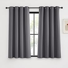 KGORGE Blackout Curtains, Short, 145 x 140 cm (H x W), Window Curtains, Grey Opaque, Thermal Curtain with Eyelets, Set of 2, Short Curtains