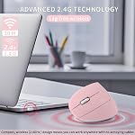 Souris main gauche, sans fil 2.4 GHz USB Mouse verticale ergonomique gauche, moins de bruit USB Récepteur, 6 Boutons 3 ajustable DPI 800/1200/1600 pour ordinateur portable PC Ordinateur de bureau Mac(Pink)