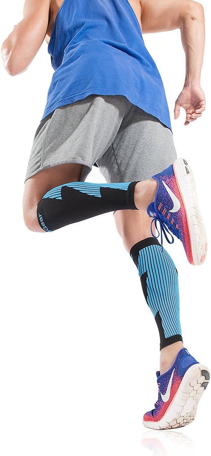 Flash Sale ActiveGear Calf Compression Sleeves for Men and Women to Improve Circulation and Recovery - Black/Blue L/XL (One Pair)