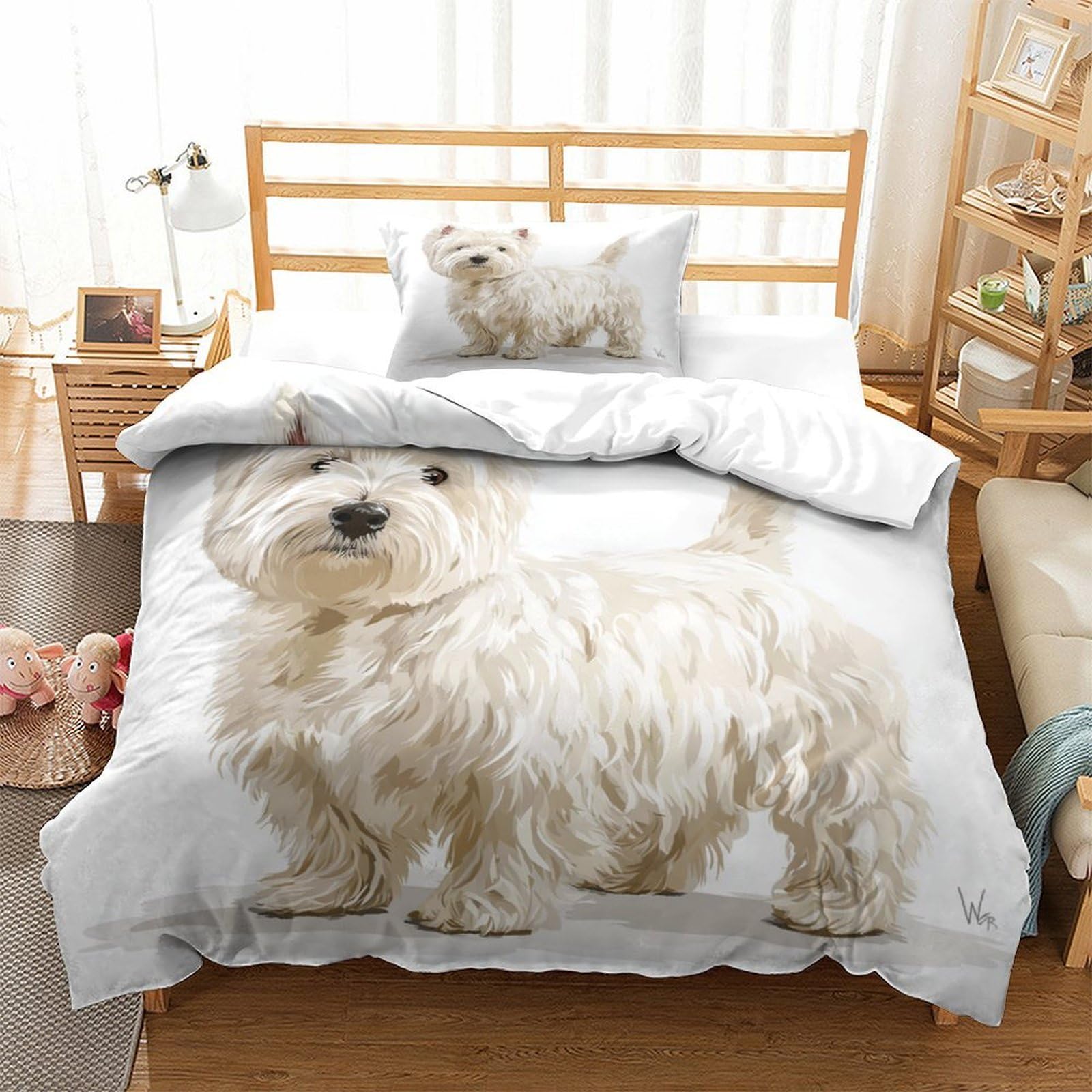 WBCFGHJKN Westie Duvet Cover Sets Microfiber Quilt Cover Bedding Sets Bed Covers with Pillowcases with Zipper Closure Soft Breathable Single（135x200cm）