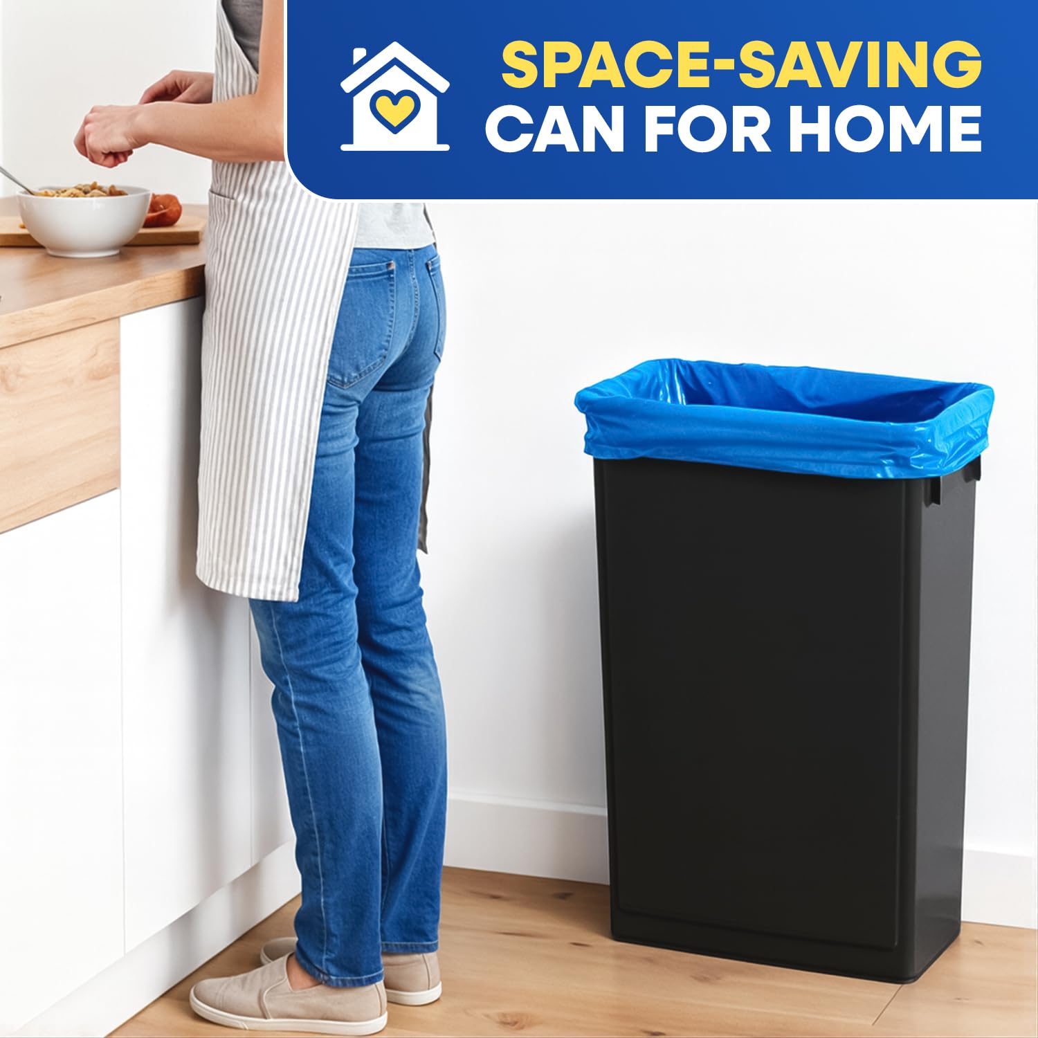 PLASTIC PRINCE 23 Gallon Slim Trash Can Kitchen, Commercial Tall Trash Bin Narrow, Rectangular Slim Jim Skinny Garbage Can for Home Garage Cabinet Restaurant, Black