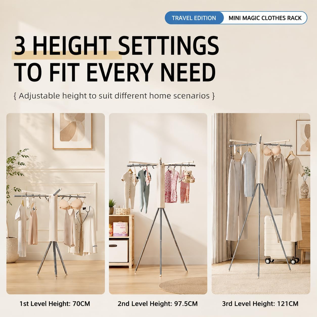 Tripod Clothes Drying Rack, Collapsible Standing Laundry Drying Rack, Portable Foldable Clothing Hanger Rack, Space Saving for Bedroom Balcony Household RV (Tripod)