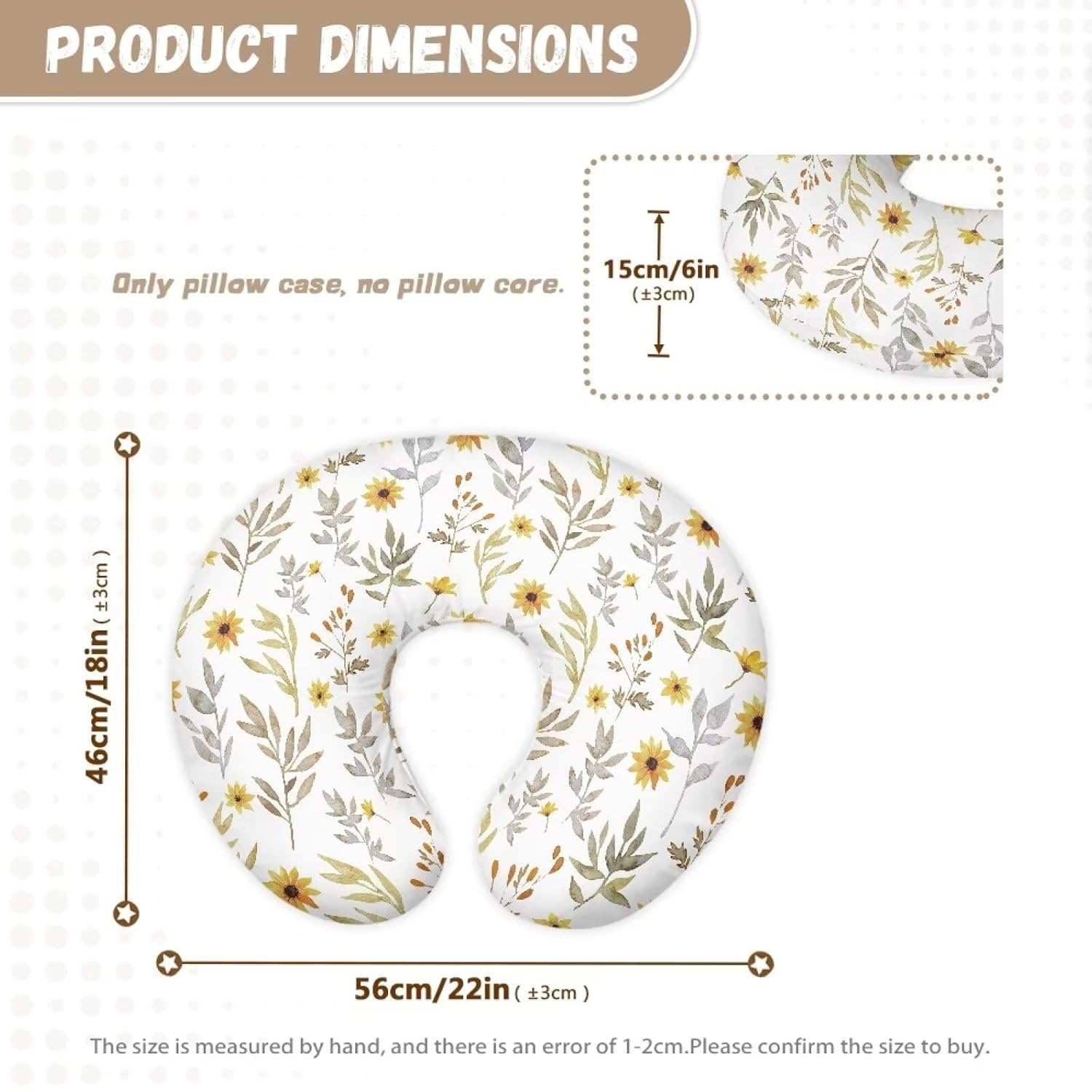 Pillow Cover for Infant Snug,Breathable Nursing Pillow Case with Hidden Zipper,Neutral Breastfeeding Pillow Slipcover,Sunflower