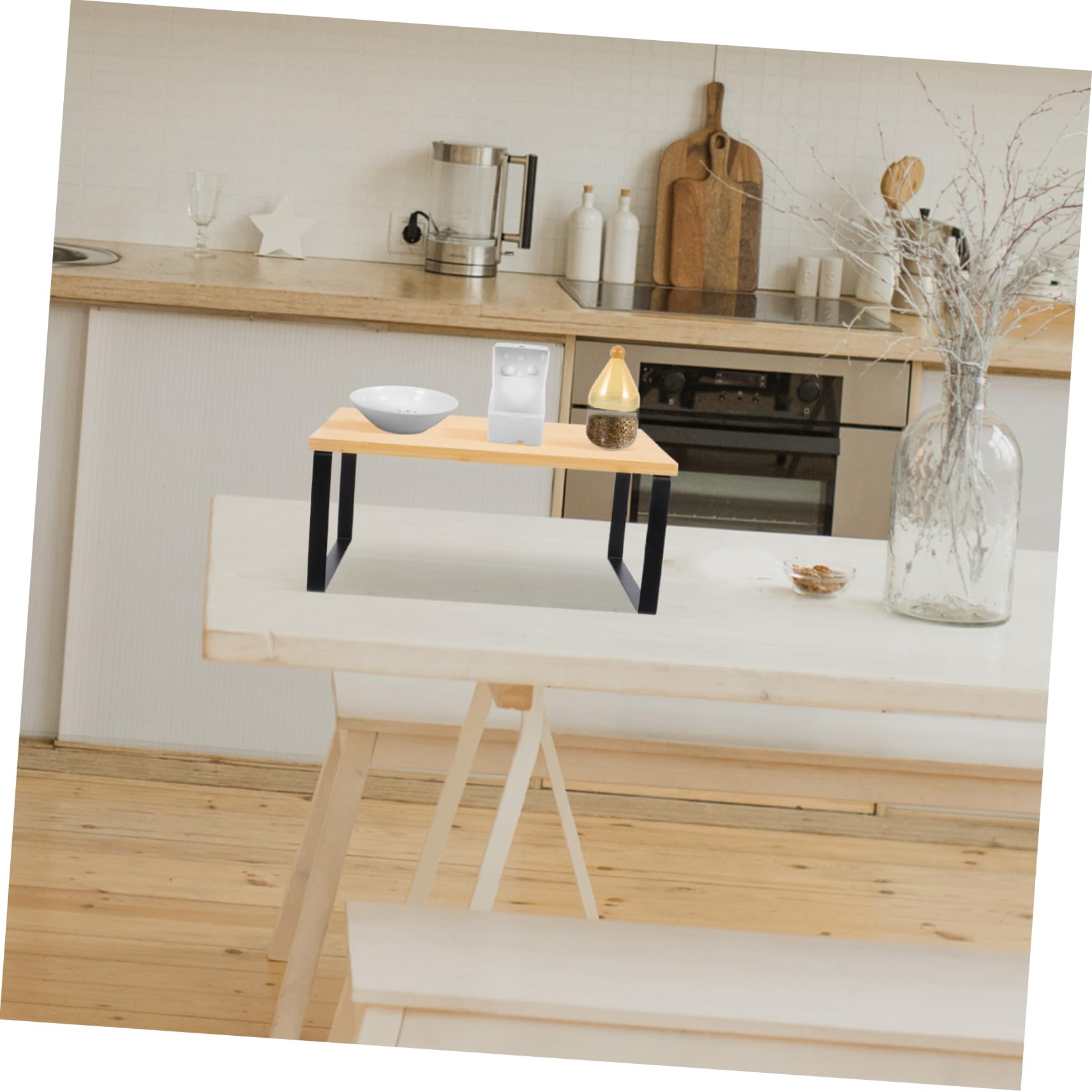 Gewürzregal Metall und Holz Doppellagiges Aufbewahrungsregal für Gewürzflaschen Multifunktionales Tischregal in Beige Stabil und Platzsparend für Küchentheke und Make Up Organizer