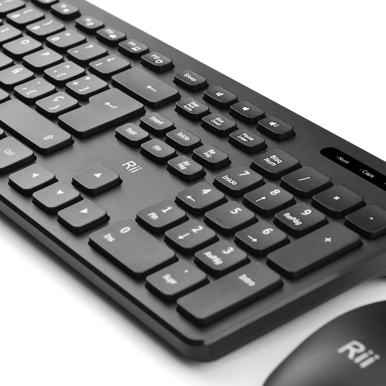 Rii RK200 2.4Ghz Combo Ratón y Teclado Inalámbrico para Android/Windows/Mac/Linux y Otros Dispositivos con USB-QWERTY Español,Color Negro