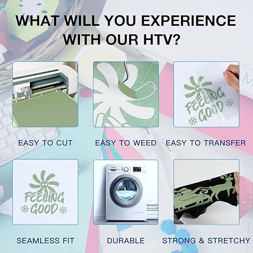 Miniatura 144 de HTVRONT - Rollo de vinilo termotransferible, 12 in x 8 ft, para diseños en camisetas, fácil de cortar y despegar, para planchar y máquinas Cricut