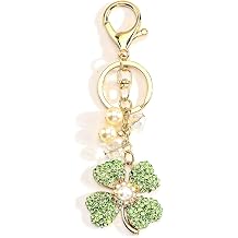 4 Leaf Clover Keychain Crystal Keychain with Pearl Charms Crystal Gifts for Women Birthday Christmas Valentine