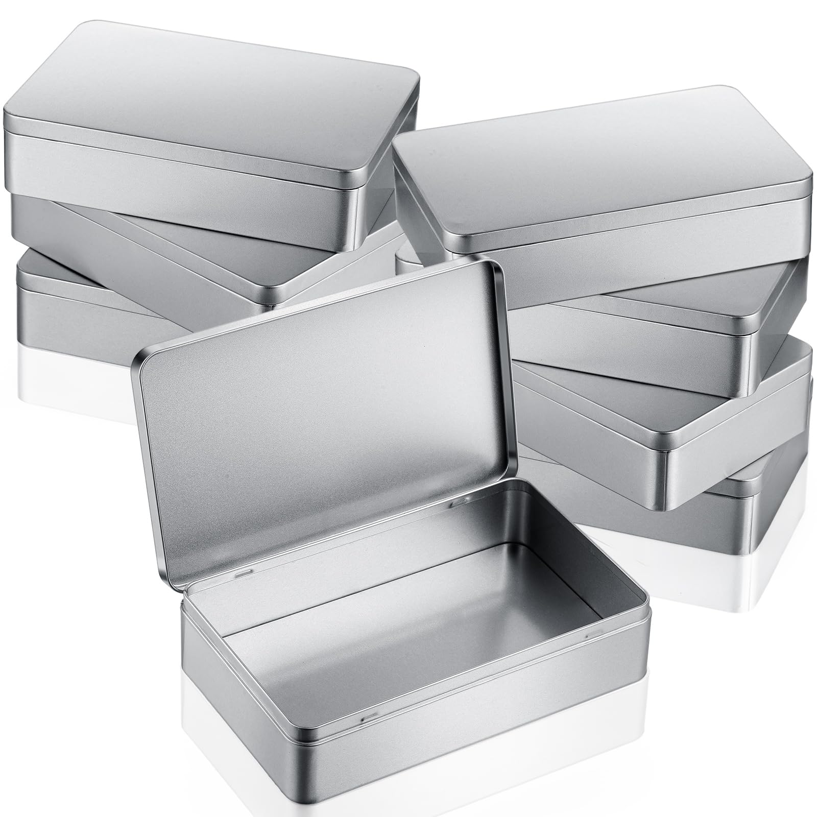 Hotop 1 Pack 8.5 by 5.3 by 1.9 Inch Silver Rectangular Empty Tin Box Containers, Gift, Jewelery and Storage Tin Kit, Home Organizer
