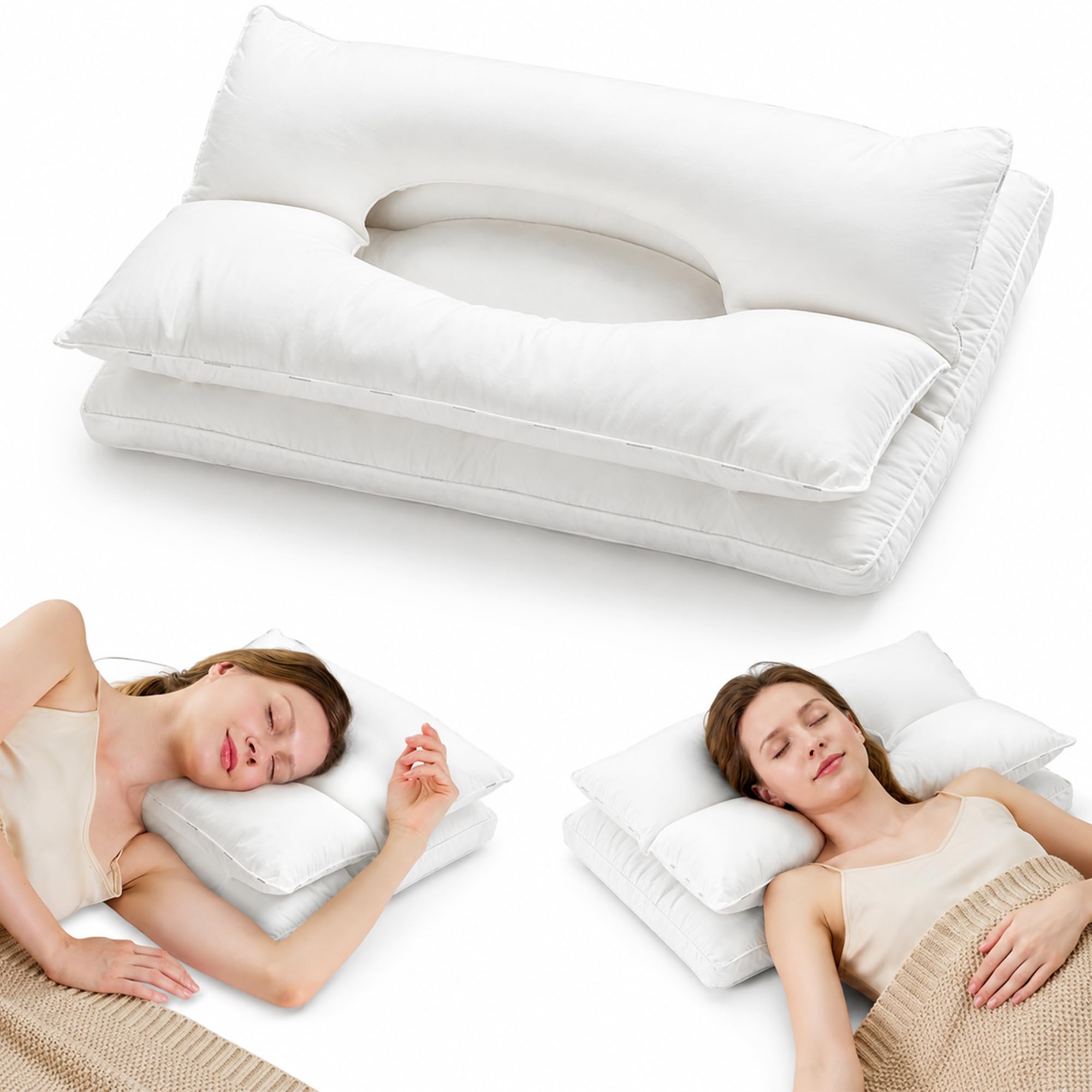 Story@Home Raw Microfiber Sleeping Pillow | Adjustable Height Orthopedic Pillow for Neck & Shoulder Support | Soft & Fluffy Comfort with Adjustable Fiber Filling | White | 24.8 x 15.7 Inch | Pack of 1-image-29