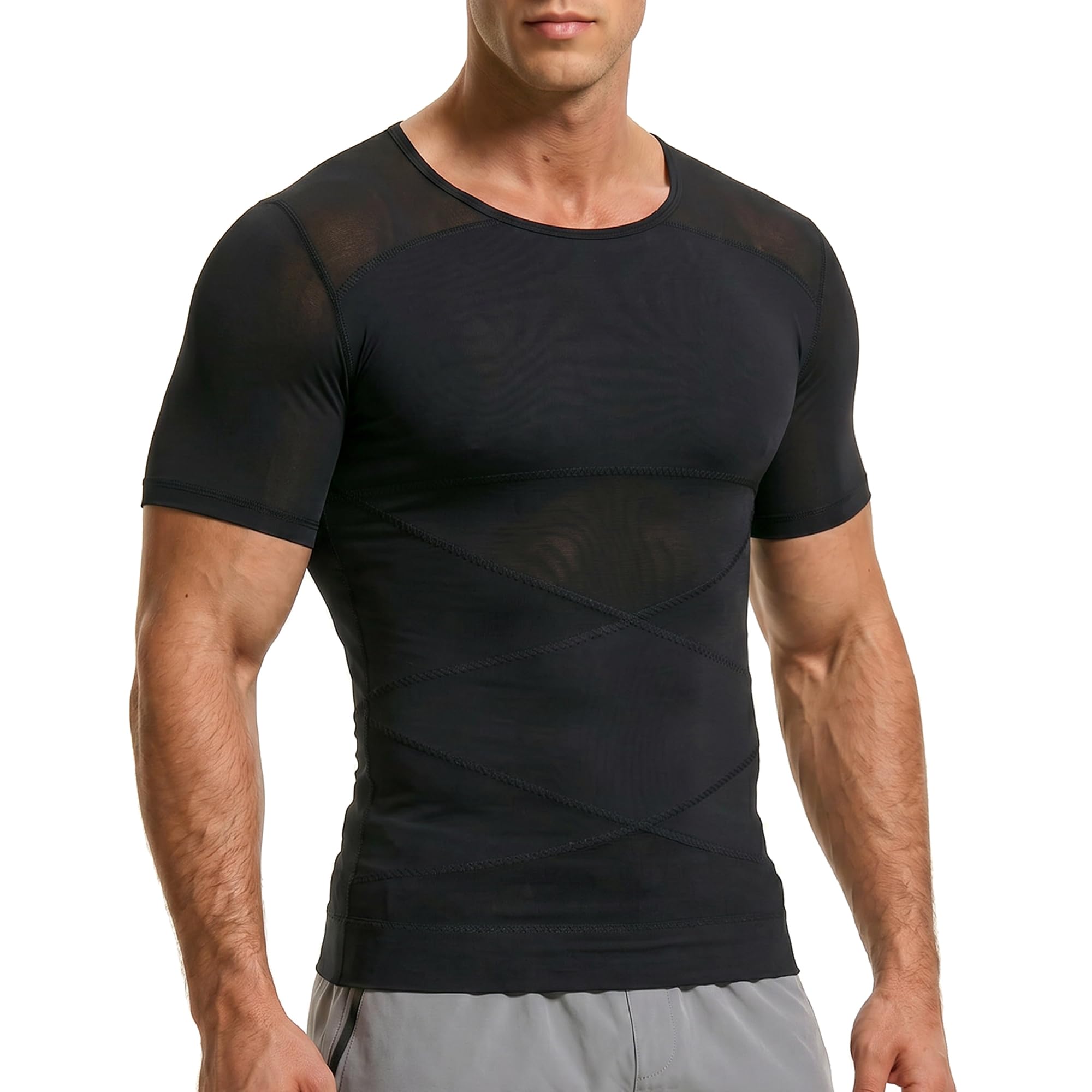 ISUP Mens Gynecomastia Compression Shirt Shapewear Slimming Body Shaper Tummy Control Short Sleeve Undershirt Abdomen Tank