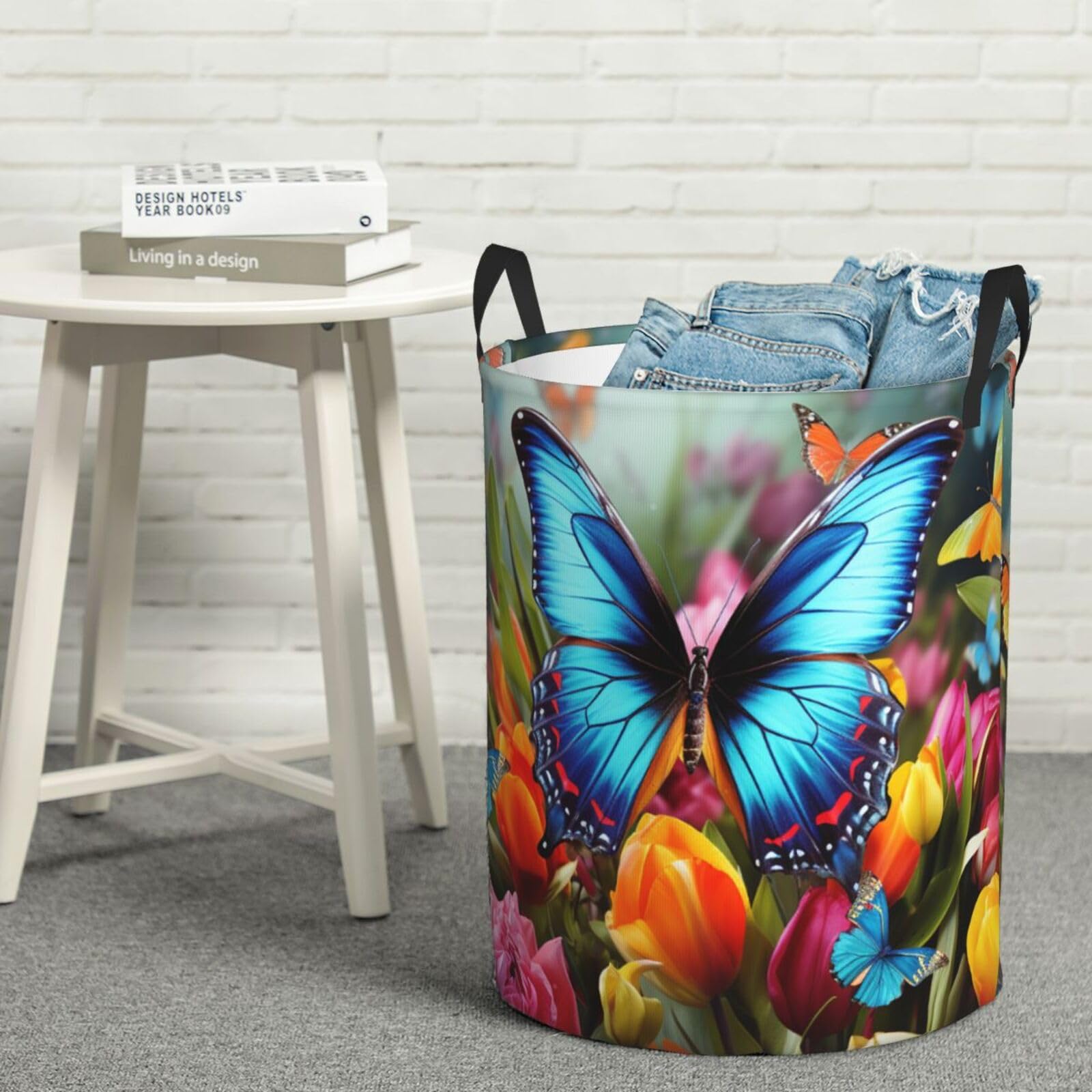 Panier à linge étanche avec poignées grand bac de stockage pliable fleurs
