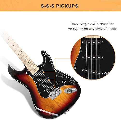 Miniatura 2 de GLARRY - Guitarra eléctrica de tamaño completo para principiantes amantes de la música, con amplificador de 20 W y accesorios y bolsa para guardarla.