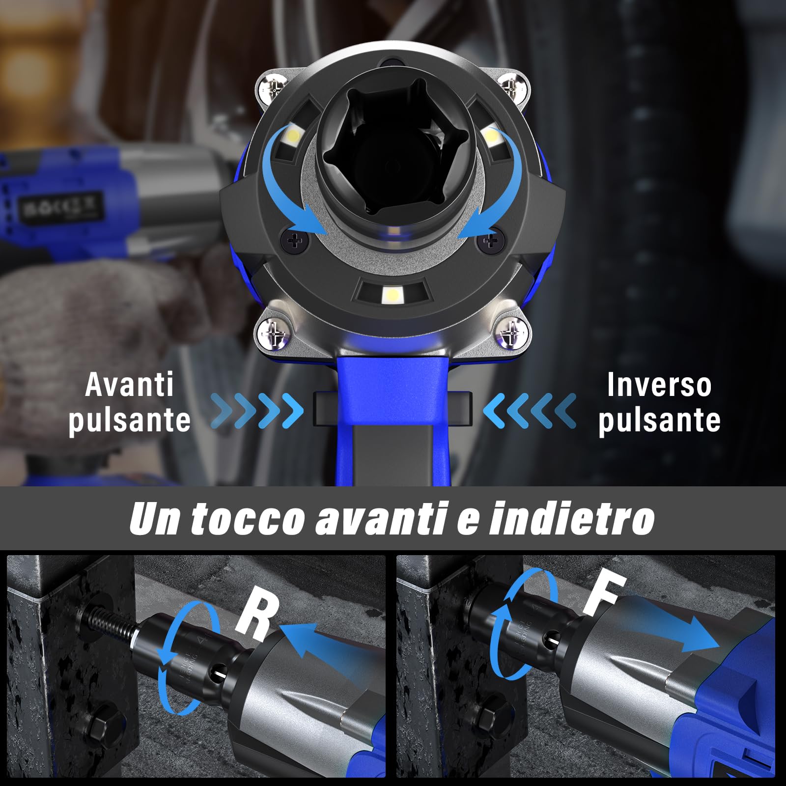 Avvitatore a Impulsi Brushless 450N.m a Batteria 1/2 Pollice, 3000mAh, Coppia Elevata 3400RPM, 3 in 1 Con Luci LED