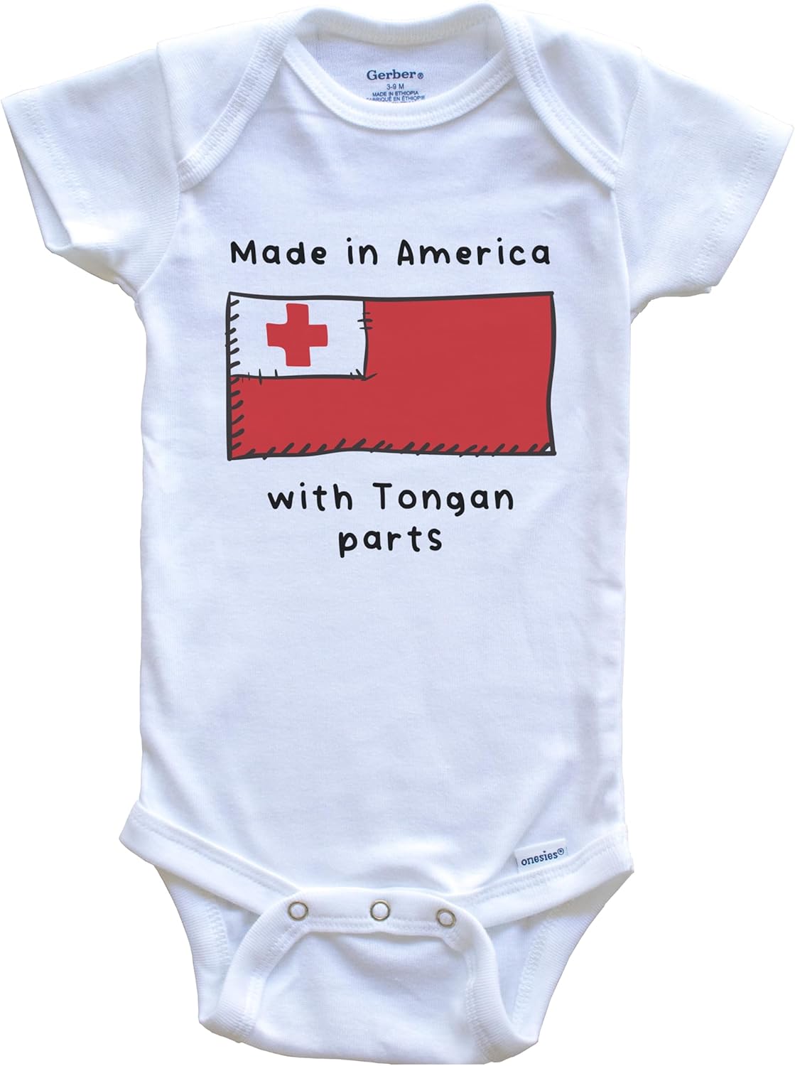 Made in America with Tongan Parts Tonga Flag One Piece Baby Bodysuit