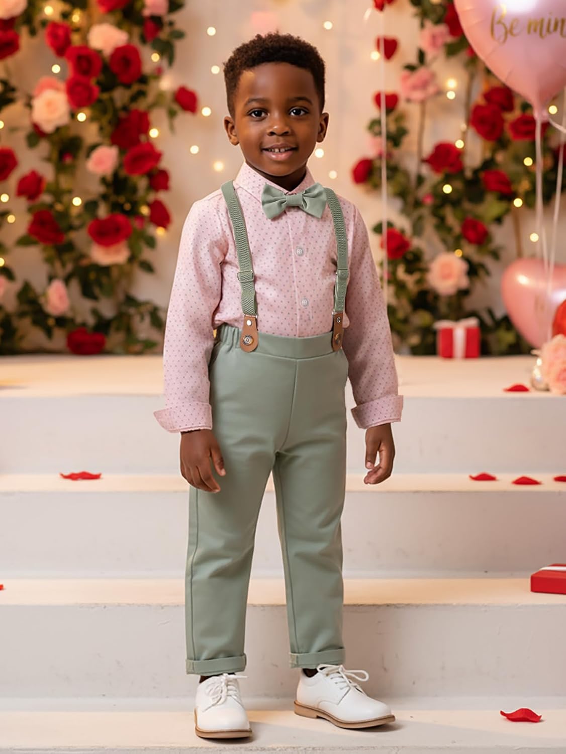 Boarnseorl Baby Boys Pants Sets, Infant Long Sleeve Shirt + Pants + Bow Tie + Suspenders Outfits