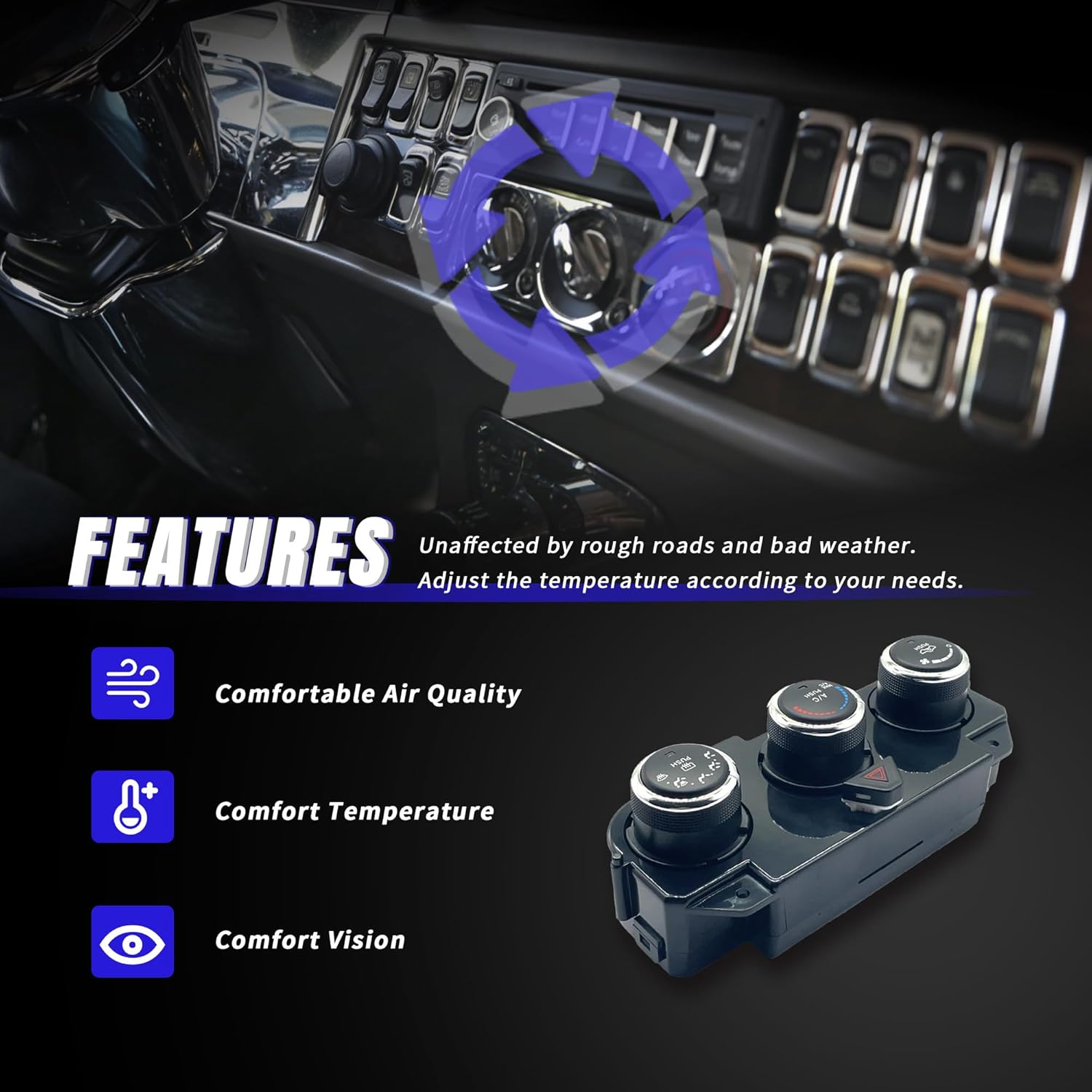 68268189AA A/C Heater Climate Control Module Panel Switch Compatible with Dodge Ram 1500 2500 3500 2013-2018 with Car Internal Circulation OE# 68105021AE, 68105021AF