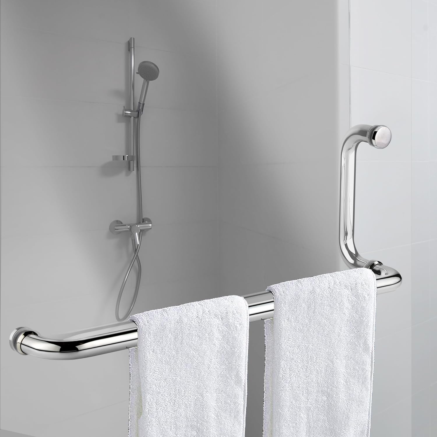 TOGU SUS304 Stainless Steel 6 "Shower Door Handle 18" Towel bar Combination, can be Used as Both Towel bar for Glass Shower Door and Bath Door Pull Handle, Polished Chrome Finish.
