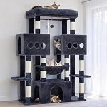 Hey-brother Tour de l'arbre de chat, gros postes de scratching sisal avec grande plate-forme, 3 Condos spacieux, Hammock en peluche, Jouet, 56.7 Meubles multi-niveau de inches pour adultes en intérieur Maine Coon, Smoky Gray MPJ083G