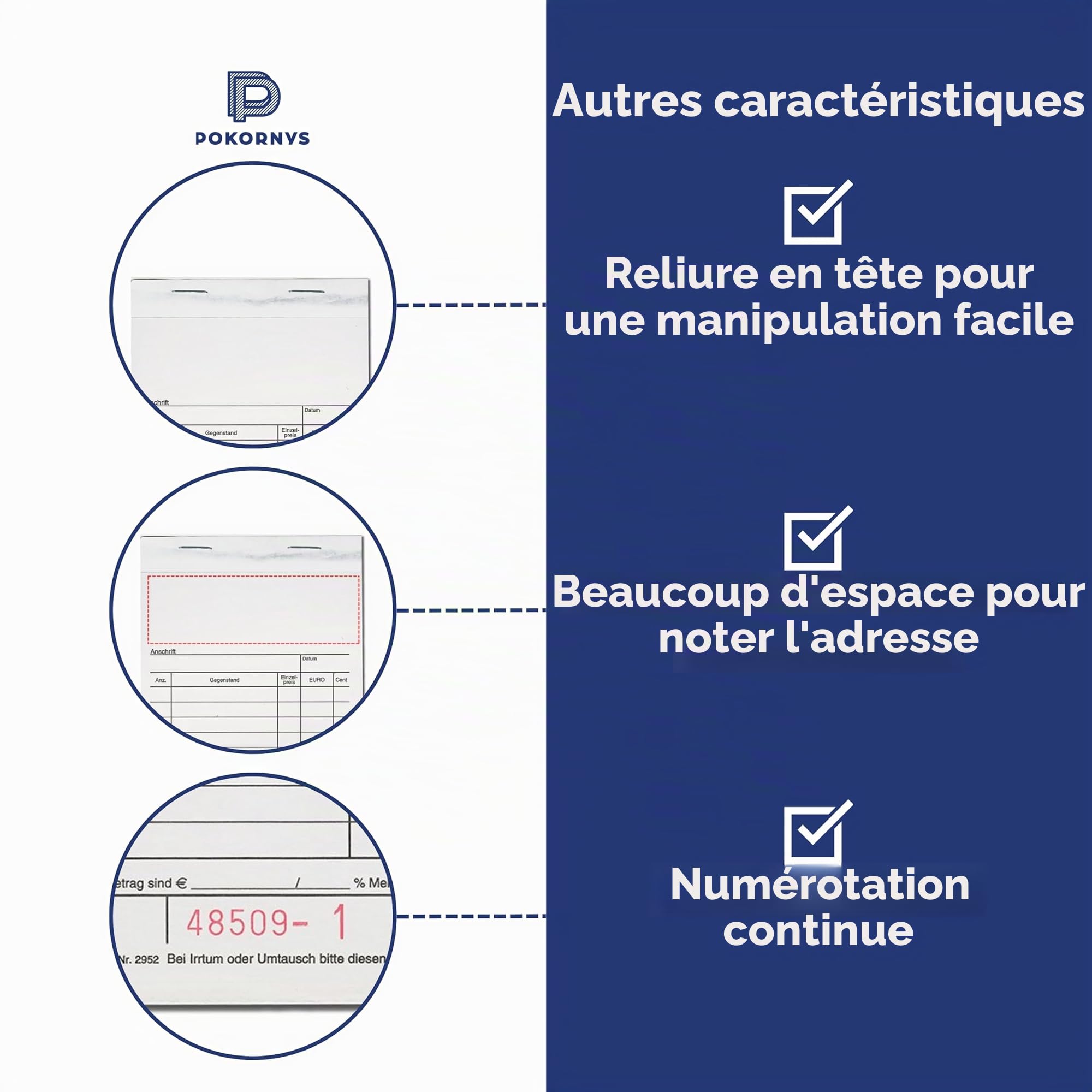 POKORNYS Blocs de caisse : blocs de reçus avec autocopiant pour les petits entrepreneurs I autocopiant