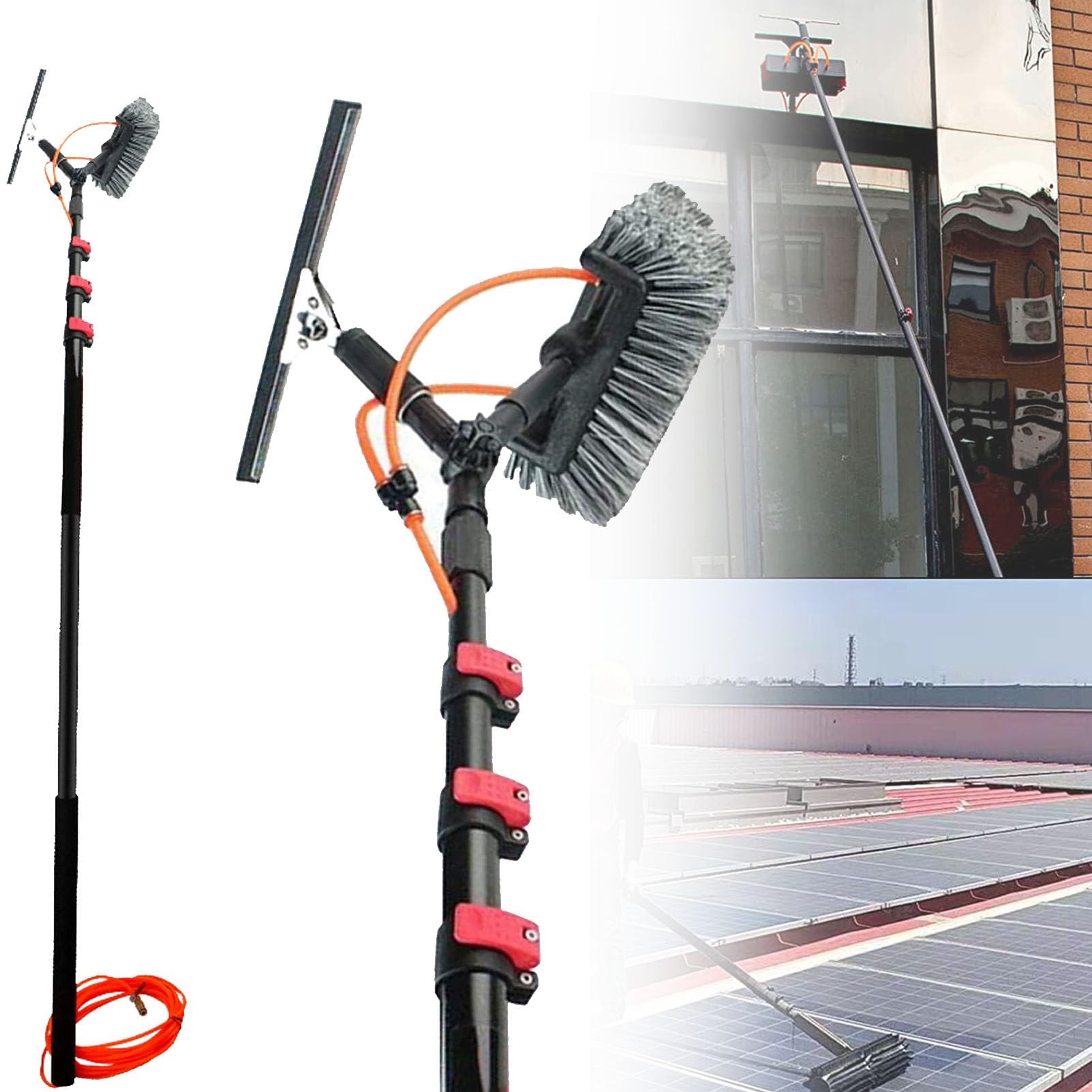 GTHTUHFD Water Fed Pole Kit With Telescopic Window Cleaning Brush, Car Wash Brush And Squeegee, Ideal For Home And Commercial Window Cleaning,30FT/9M