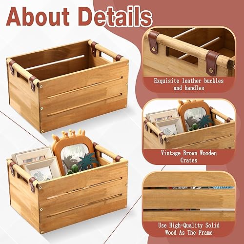Miniatura 3 de Chunful Juego de 2 cajas de madera rústica grandes de madera rústica con asas recortadas de 15.3 x 11 x 7.8 pulgadas y 13.3 x 9.4 x 7 pulgadas, caja