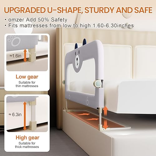 Miniatura 6 de omzer Barandilla de protección de cama para niños pequeños  Barandilla de cama ajustable de 32 pulgadas para cama de bebé para cama individual,