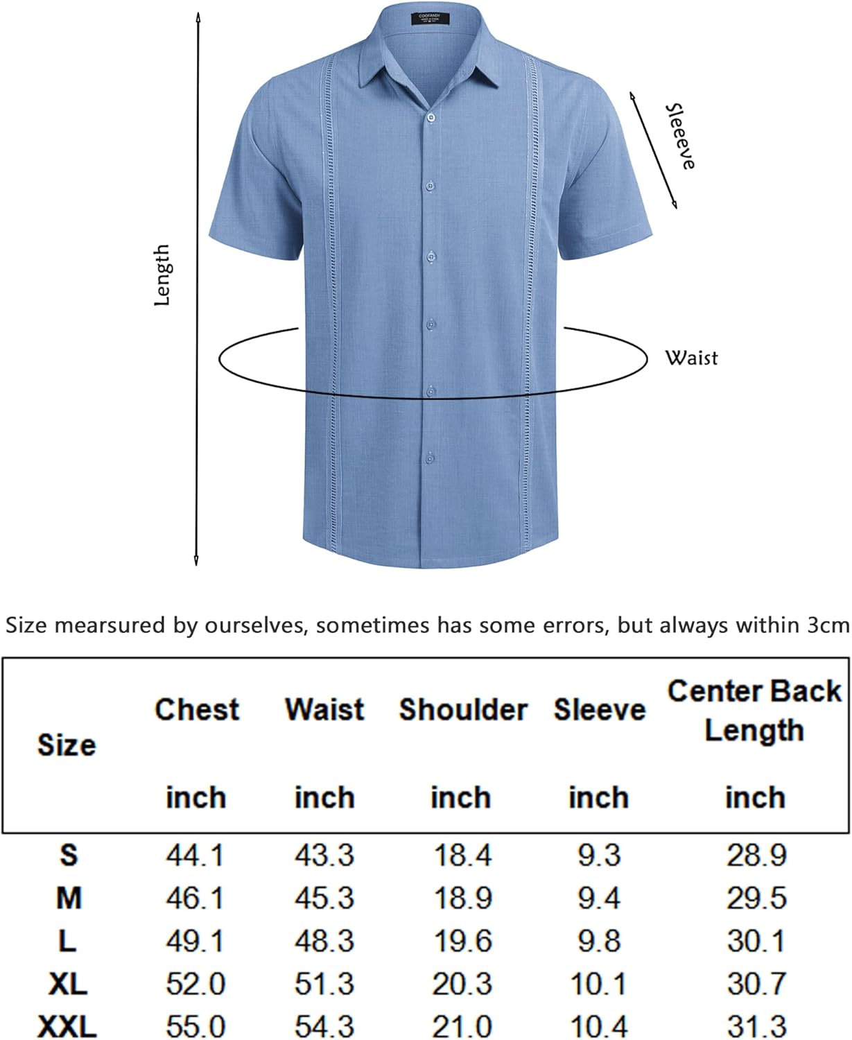 Vista 6 de COOFANDY Camisa de guayabera cubana de manga corta para hombre, casual, verano, playa, con botones