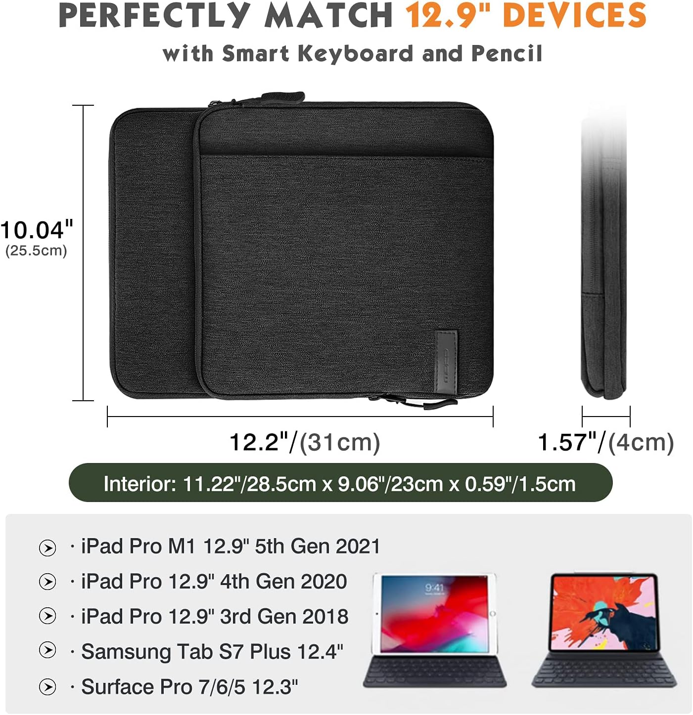 MoKo 13 Inch Tablet Sleeve Bag Carrying Case with Pockets Fits 13 Inch iPad Air M3 2025, iPad Pro 13" M4 - Image 3