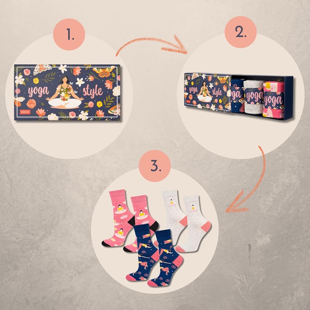 Soxo Yoga Calzini Idee Regalo Donna Regali Divertenti Amica Cotone Calze Per Lei 35-40 Yoga 3 Paia - Foto 9