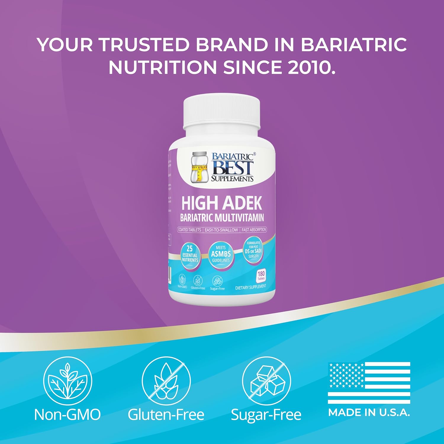 High A D E K Bariatric Multivitamin for Post DS/SADI Surgery, 25 Essential Nutrients for Post-Weight Loss Surgery, 180 Tablets, Meets ASMBS Guidelines for Bariatric Bypass 5 High A D E K Bariatric Multivitamin for Post DS/SADI Surgery, 25 Essential Nutrients for Post-Weight Loss Surgery, 180 Tablets, Meets ASMBS Guidelines for Bariatric Bypass
