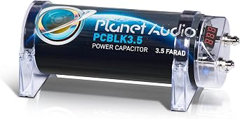 Planet Audio PCBLK3.5 Car Capacitor 3.5 Farad, Energy Storage, Enhance Bass from Stereo, Warning Tones, LED Voltage Meter