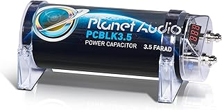 Planet Audio PCBLK3.5 Car Capacitor – 3.5 Farad, Energy Storage, Enhance Bass from Stereo, Warning Tones, LED Voltage Meter