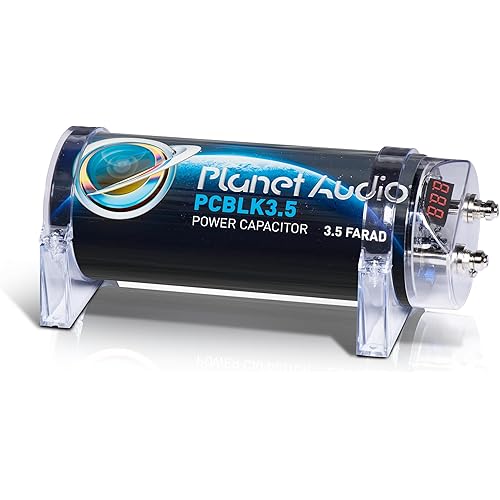 Planet Audio PCBLK3.5 Car Capacitor – 3.5 Farad, Energy Storage, Enhance Bass from Stereo, Warning Tones, LED Voltage Meter