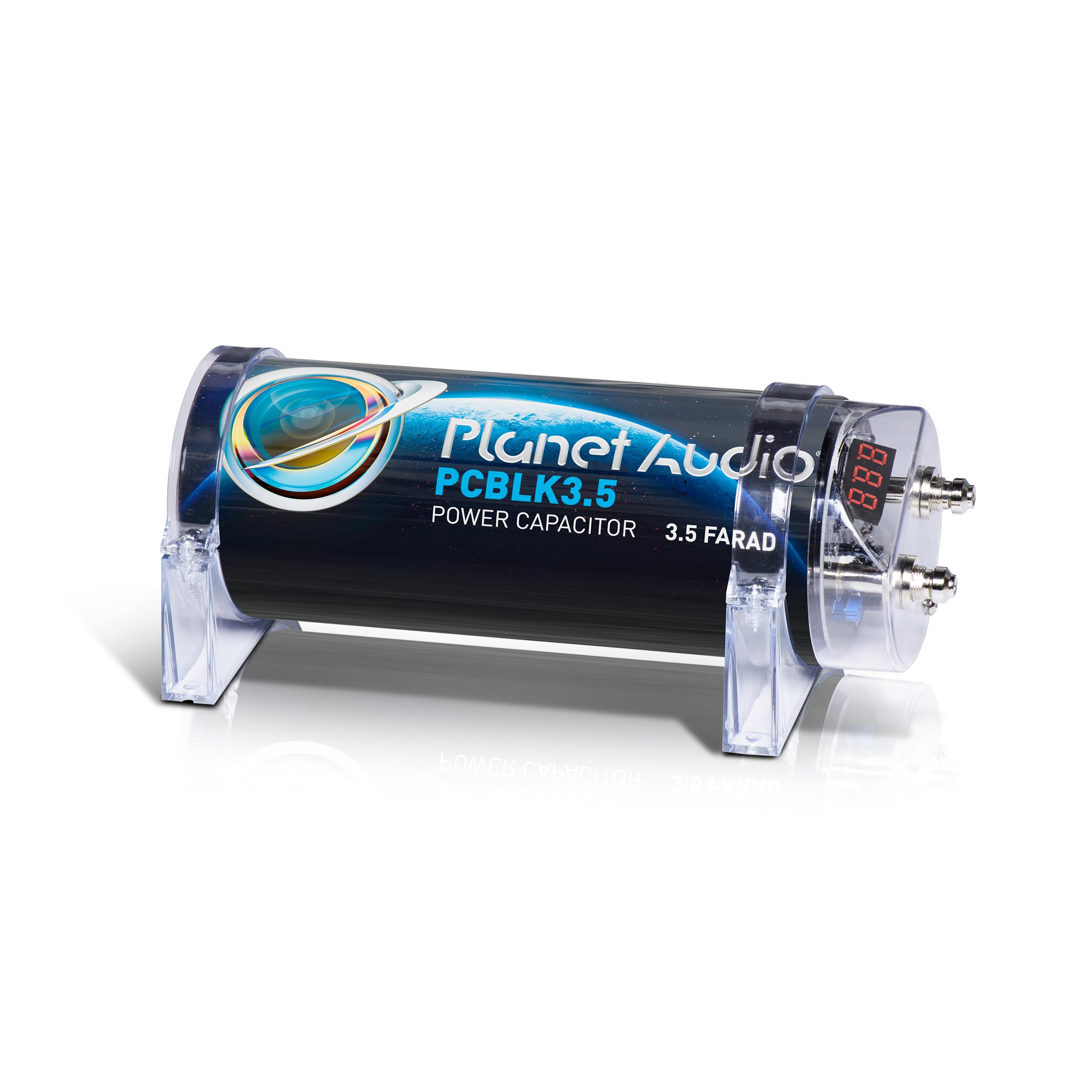 Planet Audio PCBLK3.5 Car Capacitor – 3.5 Farad, Energy Storage, Enhance Bass from Stereo, Warning Tones, LED Voltage Meter