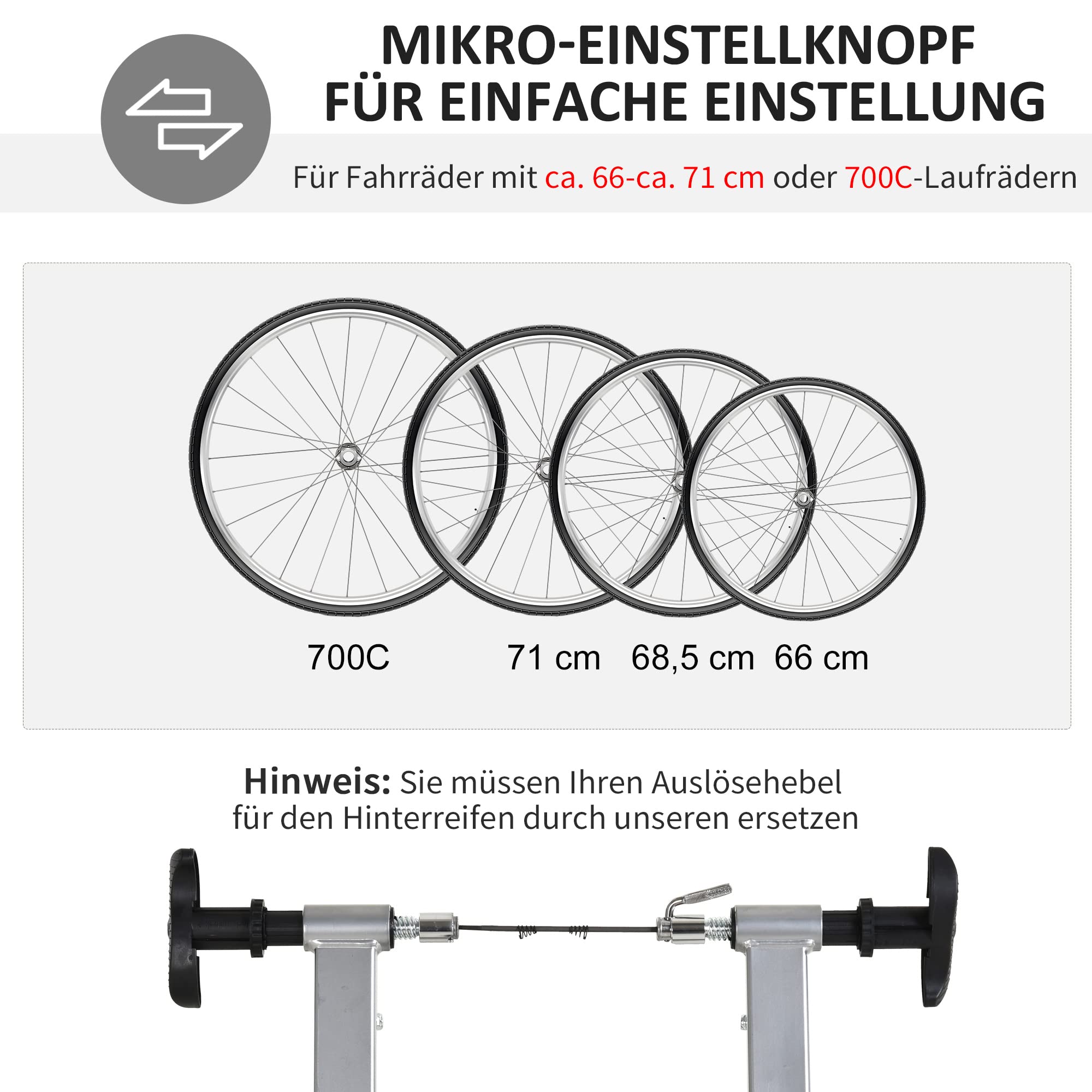 HOMCOM Rollentrainer Fahrradtrainer Fahrrad Heimtrainer Fahrrad Übung Magnetbremse klappbar verstellbar 26"-28" oder 700C Stahl Silber 54,5 x 47,2 x 39,1 cm
