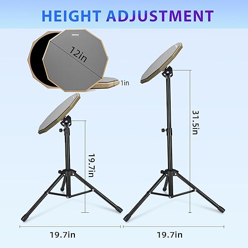 Miniatura 33 de Almohadilla y palos de práctica de 12 pulgadas, almohadilla de tambor para principiantes con baquetas (2 pares) y bolsa de transporte, almohadilla