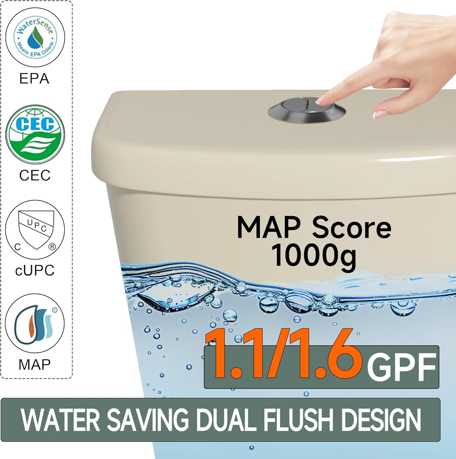 17 Inch Compact Tall Toilet for Seniors, Tornado Flush Dual Flush 1.1/1.6 GPF High Toilet for Small Bathroom, Comfort ADA Seat Height 17.5 Inch, Bowl Height 16.75 Inch, 12 Inch Rough In, Bone