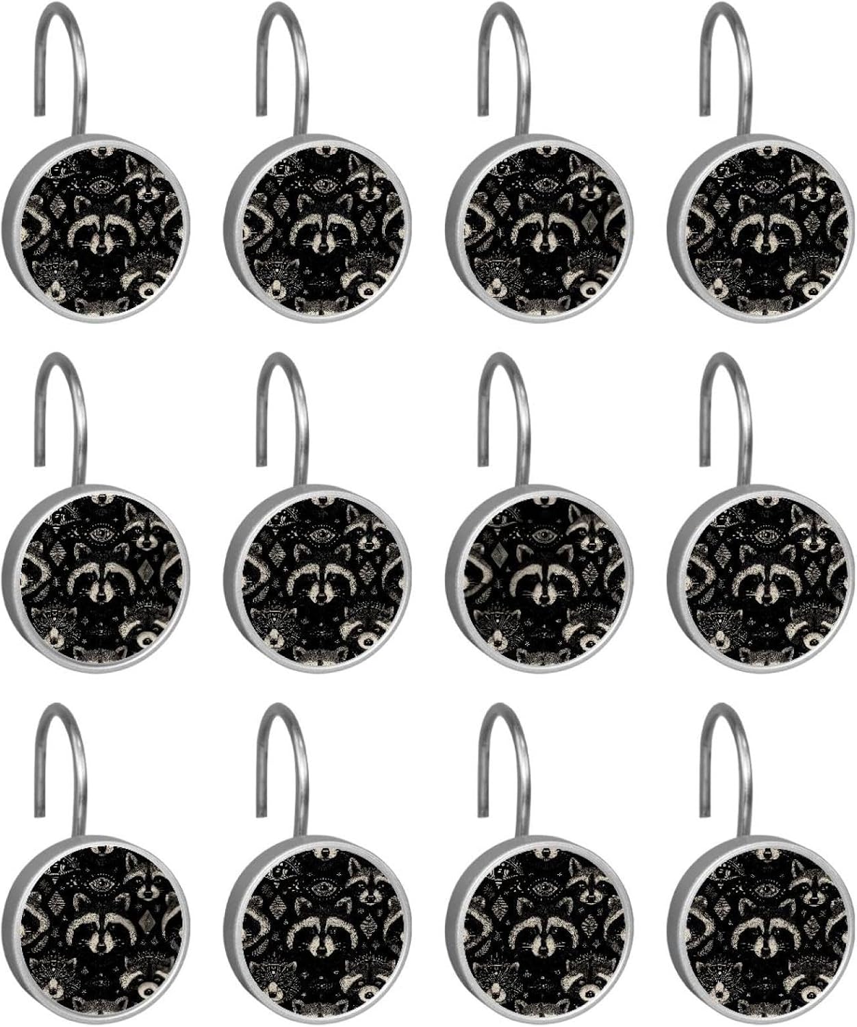 12 Pieces Raccoons Pattern (3) Shower Curtain Hooks Rings, Stainless Steel Shower Hook Hanger Rings for Bathroom Living Room Bedroom Home Decor