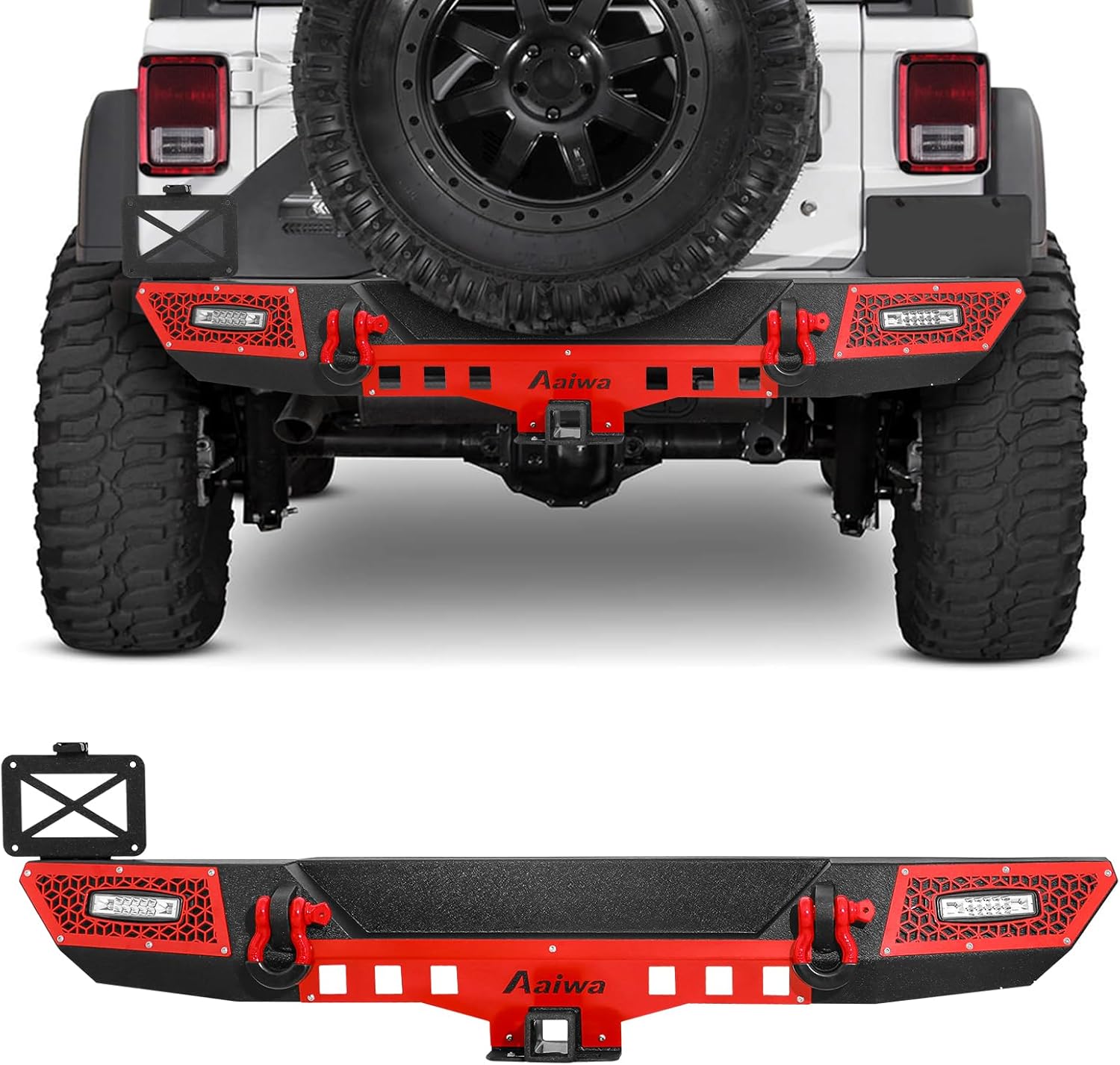 Wrangler JK Front + Rear Bumper Combo Fits For 2007-2018 Jeep Wrangler JK/JKU, Plate Steel Bumper Cover With Light & D-Rings & Winch Plate & 2" Hitch Receiver,Textured Black