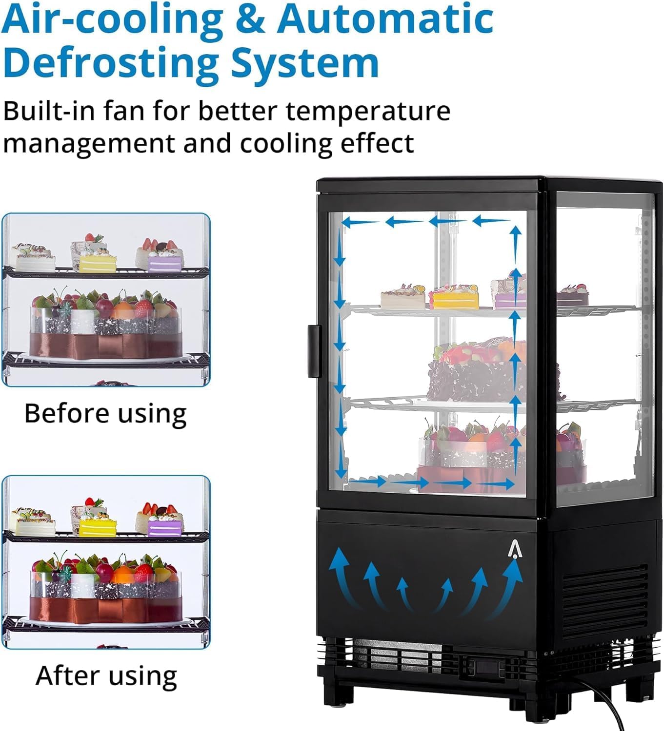 Commercial Refrigerator, 2.1 Cu.Ft Commercial Display Fridge, Single Door Cake Fridge Merchandiser Display Beverage Cooler Double-Layered Glass, Refrigerator with LED Lighting, Adjustable Shelves