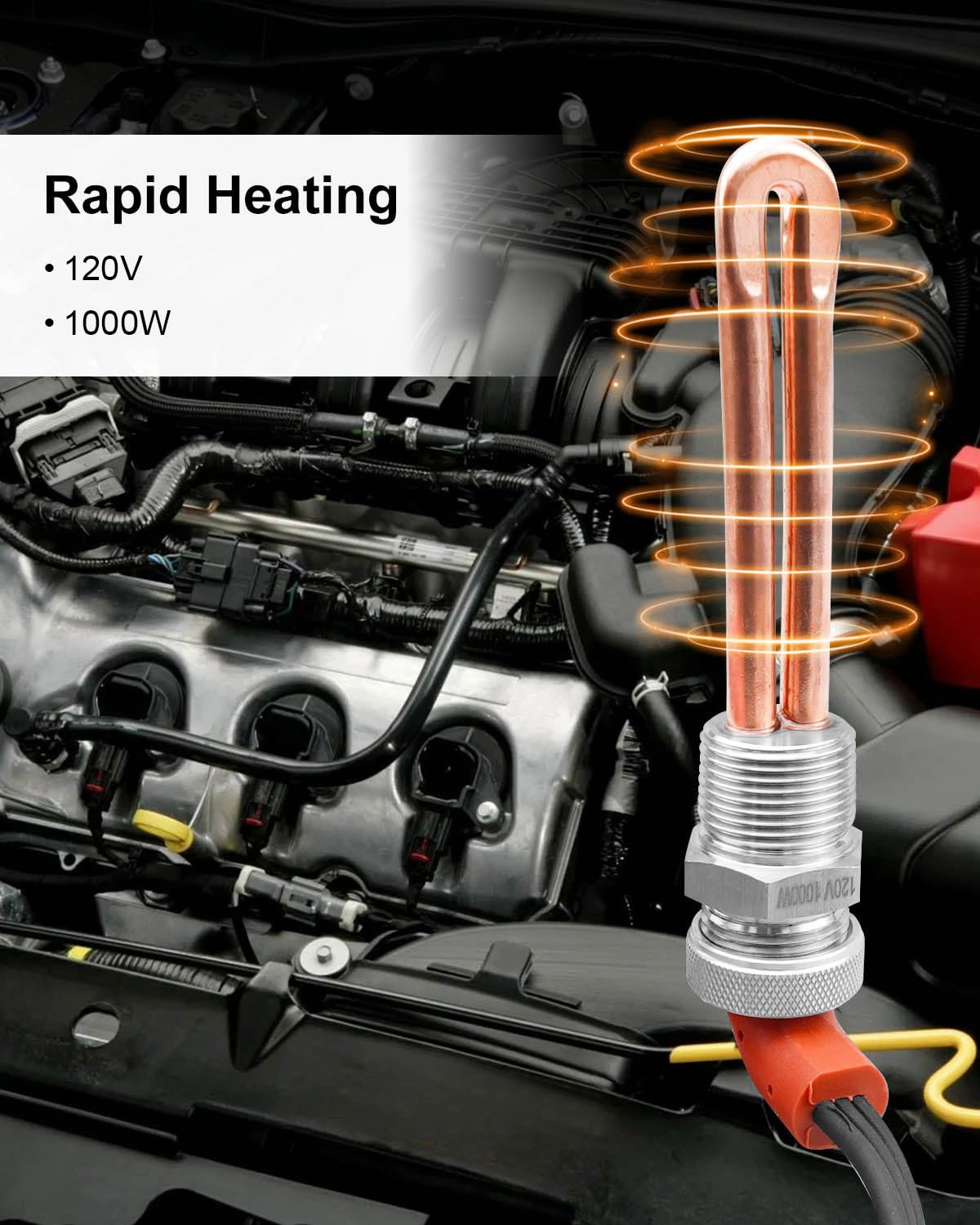 Replace 3500043 Engine Block Heater, Engine Block Immersion Heater Fits for Ford 7.3L Lincoln Mercury Detroit Diesel International Caterpillar Hino Mack Nissan, 3/4" NPT Thread 120V 1000W