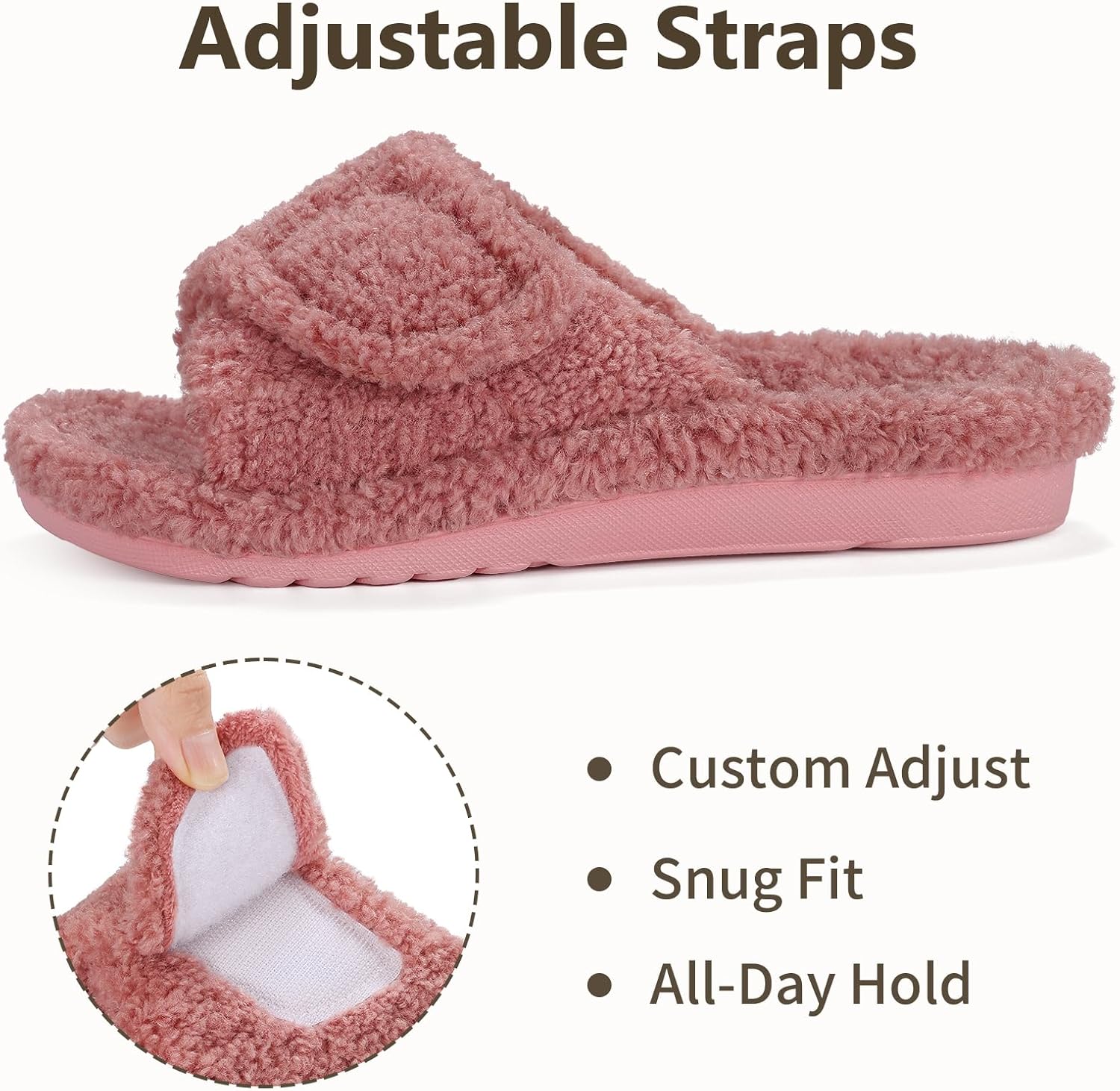 Litfun Womens Fuzzy Arch Support Slippers Orthopedic Comfy Adjustable Open Toe House Shoes - Image 6