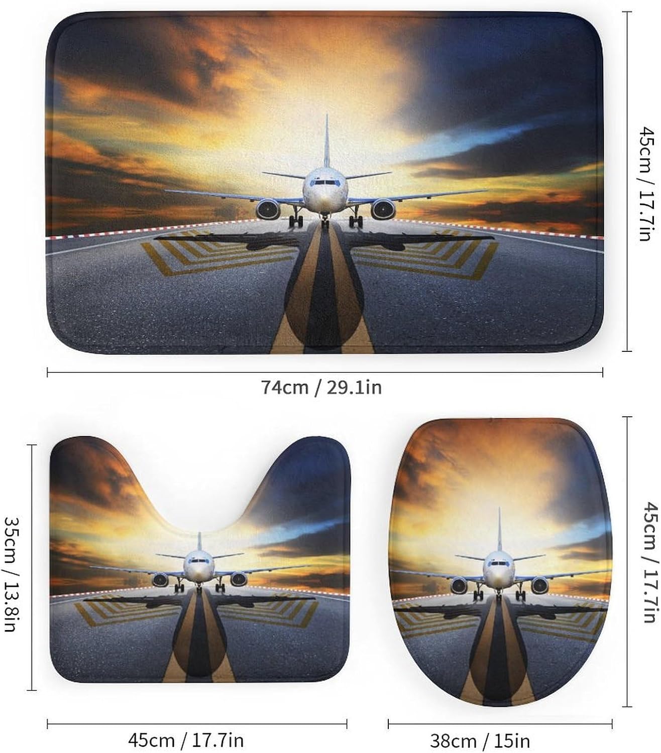 Backpack AirplaneNon-Slip Bath Rug Set 4 Set
