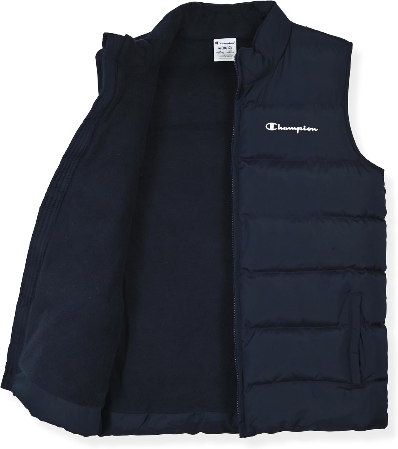 (Size L)Champion Boys Puffer Vest Lightweight Sleeveless Zip-Front Jacket with Pockets, Kids Outerwear Large Dark Navy