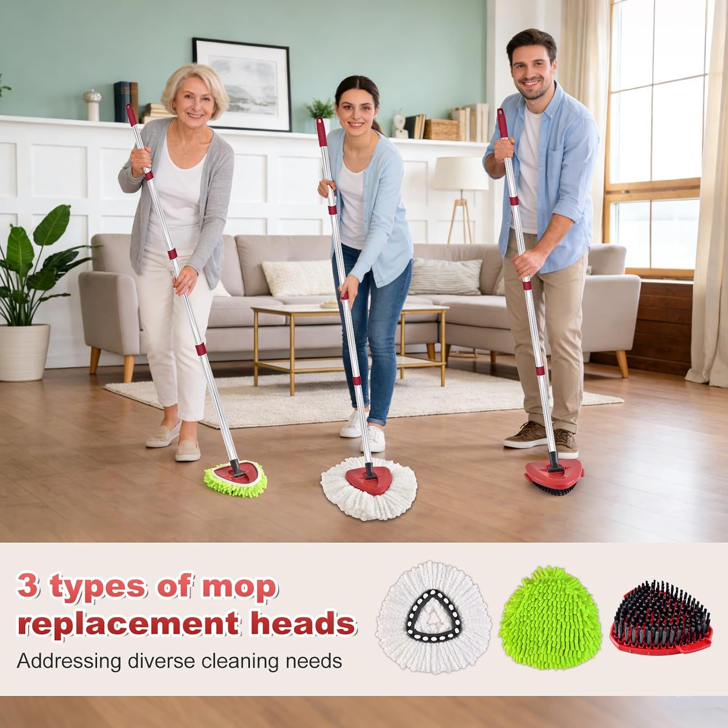 6PCS Mop Heads Replacements for OCedar, 1PCS Scrub Brush and 1PCS Spin Mop Base Compatible with Ocedar EasyWring 1 Tank System, Dry and Wet for Cleaning All Hard-surfaced Floors