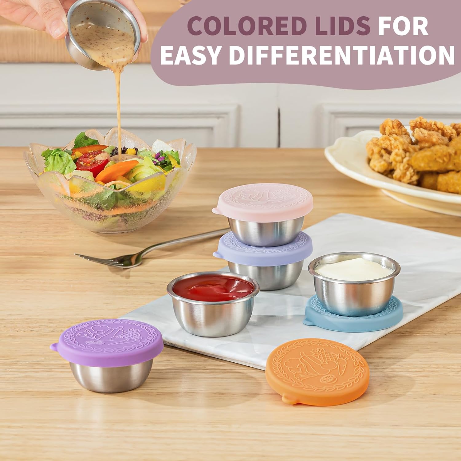 8 Pack - 1.6 Oz Small Salad Dressing Containers To Go, Leakproof Condiment Containers with Lids Reusable Stainless Steel Sauce Cups for Lunch Boxes Kitchen Storage Picnics Travel Meal Prep - Image 4