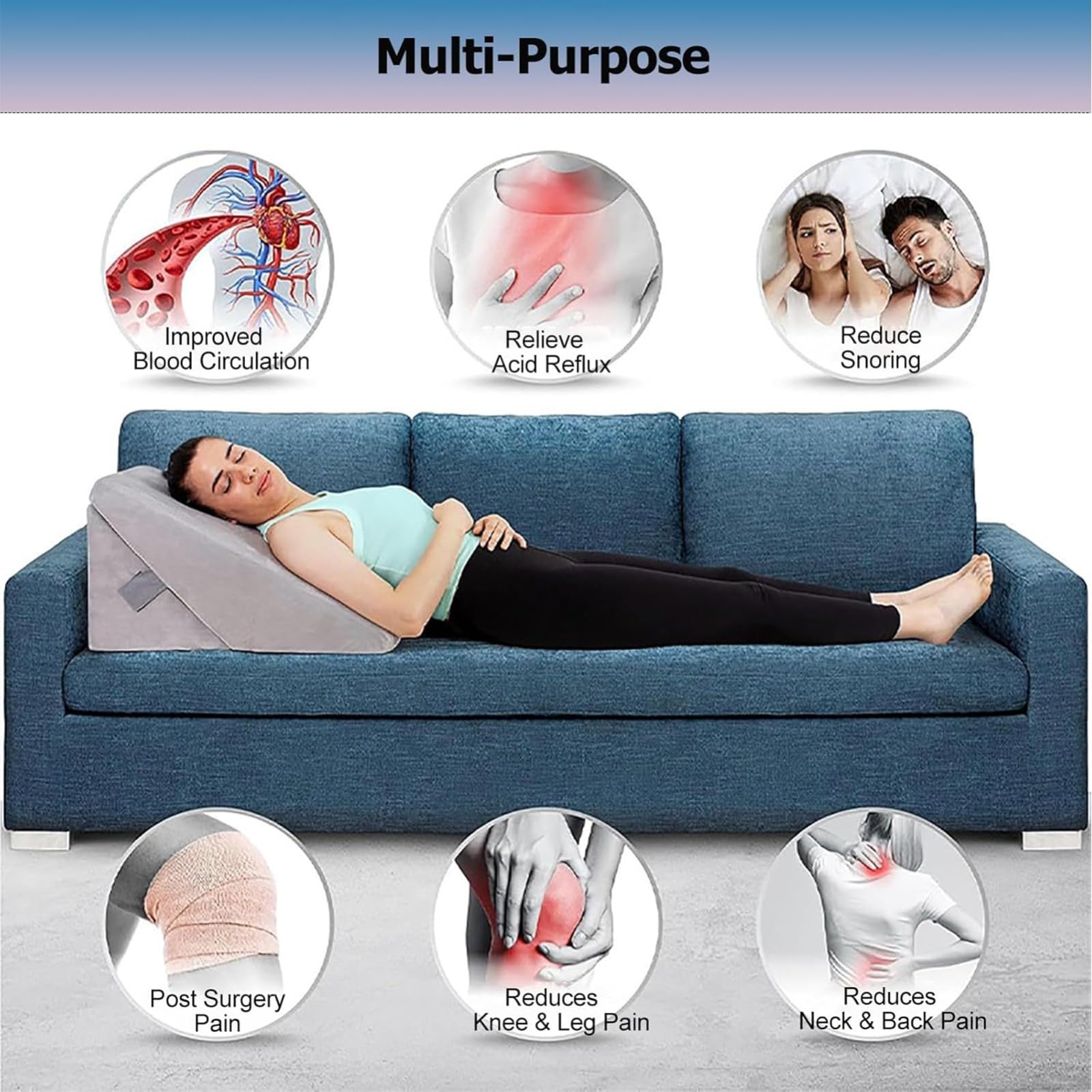 Almohada De Cuña Plegable 2 En 1 De Espuma Viscoelástica,Soporte Ortopédico para Reflujo Ácido,Reducir El Dolor De Espalda,Ronquidos Y Problemas Respiratorios